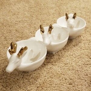 New! Ceramic whitish cream Reindeer Triple Bowl